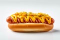 Hot dog with mustard and ketchup on a white background, isolated. Street food. Royalty Free Stock Photo