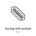 Hot dog with mustard outline vector icon. Thin line black hot dog with mustard icon, flat vector simple element illustration from Royalty Free Stock Photo