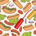 Hot Dog pattern seamless colorful