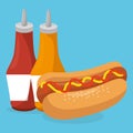 Hot dog with sauces bottles fast food menu