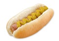 Hot dog with sausage, mustard and bread Royalty Free Stock Photo