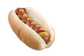 Hot dog with sausage, mustard,ketchup and bread Royalty Free Stock Photo