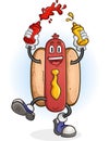 Hot Dog Squirting Ketchup and Mustard Cartoon Character