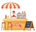 Hot dog stand. Fast food cartoon stall Royalty Free Stock Photo