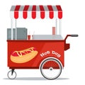 Hot dog street cart with awning. Flat and solid color vector Royalty Free Stock Photo