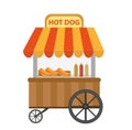 Hot dog street shop, cart. icon flat, cartoon style. Fast food concept isolated on white background. Vector illustration Royalty Free Stock Photo