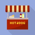 Hot dog street shop icon, flat style Royalty Free Stock Photo