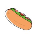 Hot dog in tilted view. Vector Royalty Free Stock Photo