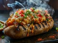 Hot dog with toppings and green beans bowl Royalty Free Stock Photo