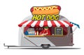 Hot dog trailer. Fast food. . Vector illustration