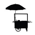 Hot dog trolley wheel with umbrella silhouette