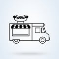 Hot dog truck delivery fast food urban business icon. Flat and isolated design. Vector design of market and exterior symbol. Royalty Free Stock Photo
