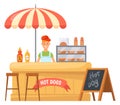 Hot dog vendor stall. Street retail cartoon stand Royalty Free Stock Photo