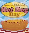 Hot Dog View to Celebrate its Day in a Picnic, Vector Illustration