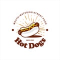 Hot dogs bun logo design template American street food