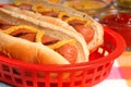 Hot Dogs with condiments Royalty Free Stock Photo