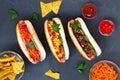 Hot dogs with mustard and ketchup Royalty Free Stock Photo