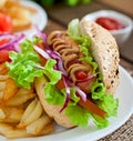 Hot Dogs with French fries on white plate Royalty Free Stock Photo