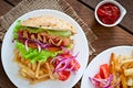 Hot Dogs with French fries on white plate Royalty Free Stock Photo