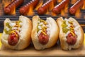 Hot Dogs Grilled in Buns Barbecue Grill Background Royalty Free Stock Photo