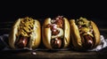 Hot dogs with mustard and ketchup, created using generative ai tools