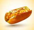 Hot Dogs with Mustard, Ketchup, pickle relish and onions Royalty Free Stock Photo