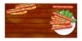 Hot dogs on a plate with sausages on the Board