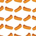 Hot dogs with sausage, tomato ketchup and mustard sauce seamless pattern fast food american dinner vector illustration Royalty Free Stock Photo