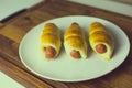 Hot dogs wrapped in baked pastry