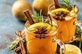 Hot Toddy. Mulled pear cider or spiced tea or grog Royalty Free Stock Photo