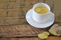 A hot drink for a cold. Autumn. disease. Health. Tea of lemon and ginger. Honey for treatment. Cup of green natural tea Royalty Free Stock Photo