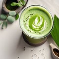 Matcha latte view from above with copy space