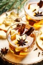 Hot drink, mulled cider or spiced tea or mulled white wine