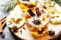 Hot drink, mulled cider or spiced tea or mulled white wine Royalty Free Stock Photo