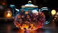 Hot drink in an ornate teapot, warming the domestic room generated by AI