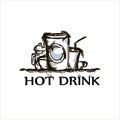 Hot drink set hand drawn simple sketch