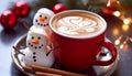 Hot drink on table, winter warmth and cheer generated by AI