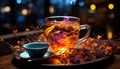 Hot drink on wooden table, autumn leaf, nature warmth generated by AI Royalty Free Stock Photo