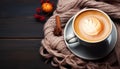 Hot drink on wooden table, cozy autumn comfort with love generated by AI Royalty Free Stock Photo