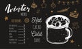 Hot drinks Winter Menu. Design template includes different hand drawn illustrations and Brushpen Lettering. Beverages Royalty Free Stock Photo