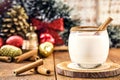 Hot eggnog typical of Christmas, made at home all over the world, based on eggs and alcohol. called eggnog, Auld Man`s milk, milk Royalty Free Stock Photo