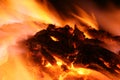 Hot embers in burning fire