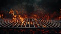 Hot empty portable barbecue BBQ grill with flaming fire and ember charcoal on black background Royalty Free Stock Photo