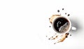 Hot espresso drink in a mug. Grunge style. Spilled coffee. Coffee spilled on a white horizontal background. AI generated Royalty Free Stock Photo