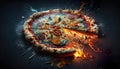 Hot Exploding Pizza, Flying Topings Food Design - Generative AI