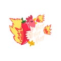 Hot fire chicken with red chilli pepper, creative logo design template vector Illustratio