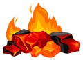 Hot fire flame cartoon fireplace burning charcoal pieces Royalty Free Stock Photo