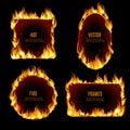 Hot fire flame frame on the black background Royalty Free Stock Photo
