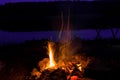 Hot fire flames in the dark. majestic fire with sparks at night. Royalty Free Stock Photo
