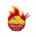 Hot Fire Noodle Bowl With Angry Face Character Cartoon Illustration Vector